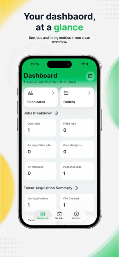 Talentera Employer App Store listing: recruiter dashboard with a jobs breakdown and talent acquisition summary